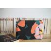 Pochette tissu fleurs rose corail, noir, fluo
