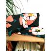 Pochette tissu fleurs rose corail, noir, fluo