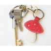 Porte clé ou bijou de sac amanite en cuir rouge et blanc