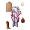 Caftan long en coton japonais bleu et finitions rouge corail