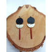 Boucles d'oreille "Moon" -en cuir noir, doré et rouge