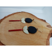 Boucles d'oreille "Moon" -en cuir noir, doré et rouge