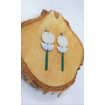 Boucles d'oreille "Moon" - en cuir blanc, breloque argenté et sequin émaillé turquoise