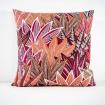 Coussin imprimé "feuilles" framboise