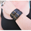 Bracelet large unisexe en cuir souple noir