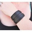 Bracelet large unisexe en cuir souple noir