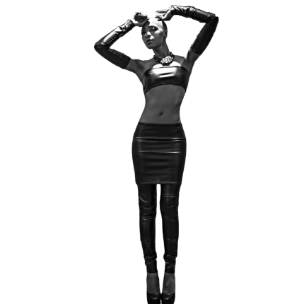 Jupe bandeau noir - jersey viscose noir ou jersey enduit