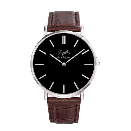 La Véritable cuir marron croco fond noir