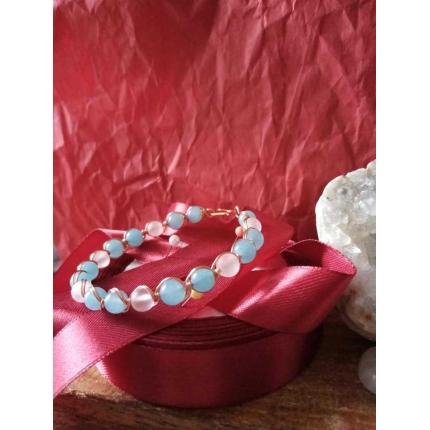 Bracelet quartz éponge bleu et quartz rose