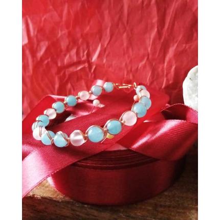 Bracelet quartz éponge bleu et quartz rose