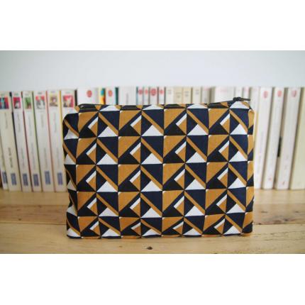 Pochette Tissu Géométrique bleu blanc moutarde