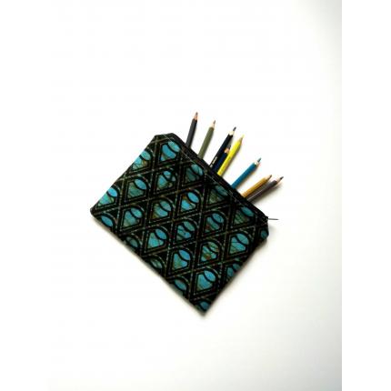 Pochette Ethnique Wax Bleue et Noire