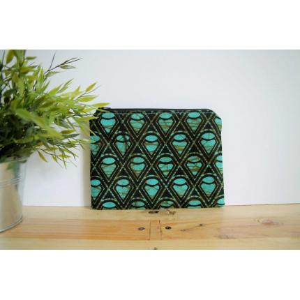 Pochette Ethnique Wax Bleue et Noire