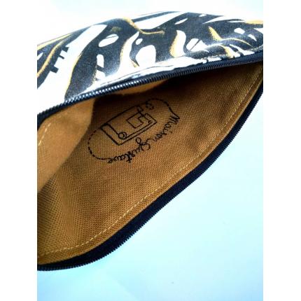 Pochette Tissu Lin végétaux noirs et camels