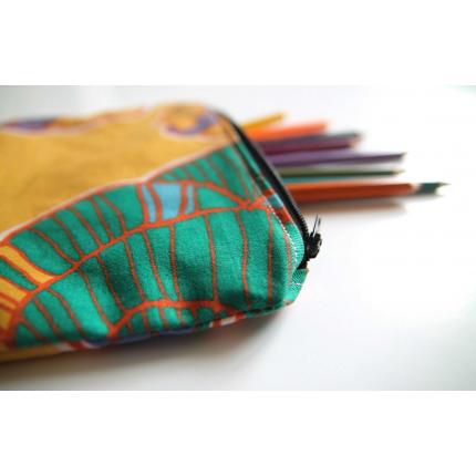 Pochette tissu fleurs jaunes - Pochette crayons - Rangement maquillage - Trousse de toilette