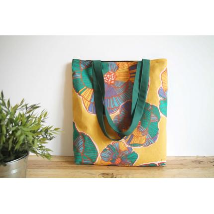 Sac totebag en tissu fleurs jaunes - Sac cabas - Sac de courses - sac fait main en France