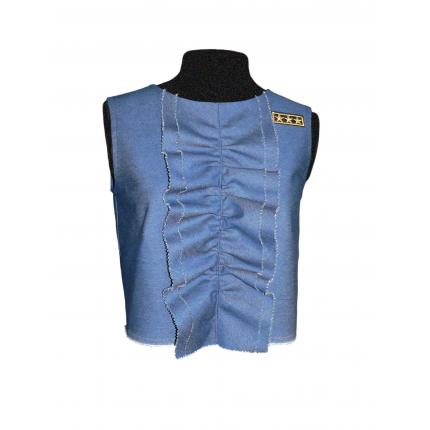 Crop top à jabot en jean et écusson brodé