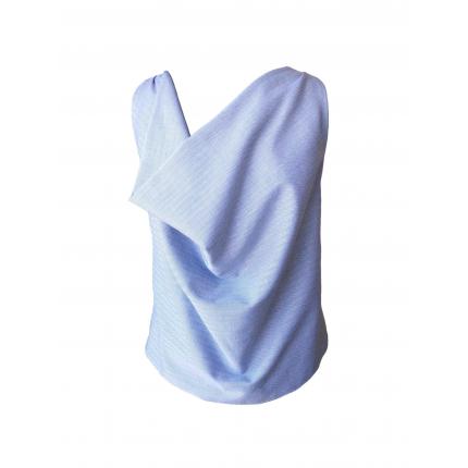 Top col bénitier en sergé de coton gris et blanc