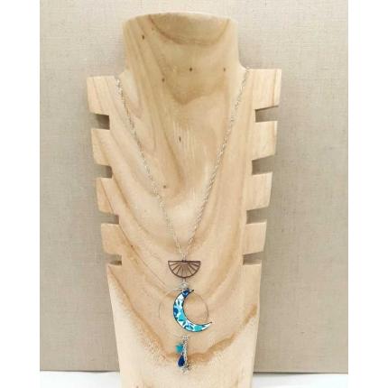 Sautoir Loup en acier inoxydable et liberty wiltshire crystal blue