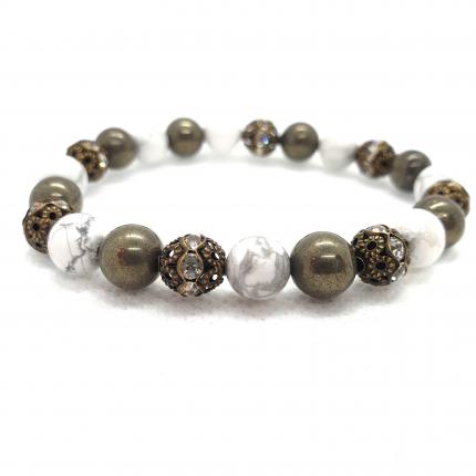 Bracelet en pyrite et howlite naturelles