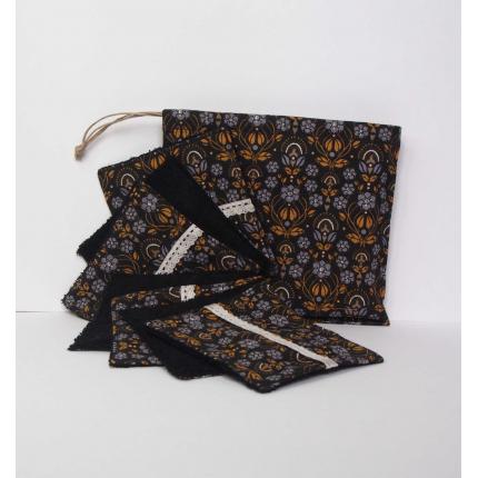 Lot 7 cotons lavables Flora noir, à adopter avec douceur.