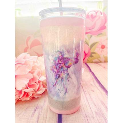 Tasse inox avec paille motif cheval