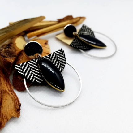 Boucles d'oreille "Anges"                             - argenté et noir/ Chibiz Créations