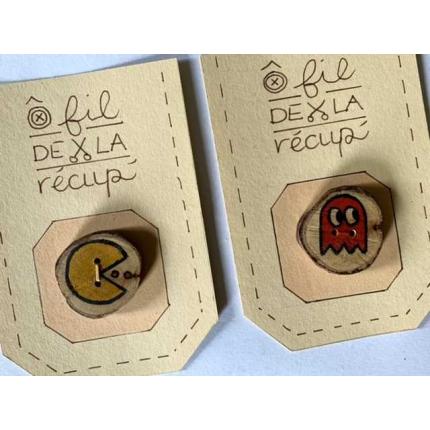 Boutons bois de poirier fait et illustrés main, thème PacMan, pacman ou fantôme au choix