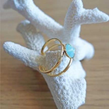 Bague cristal de Swarovski turquoise et or