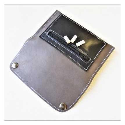 Blague à tabac en cuir lisse gris et noir