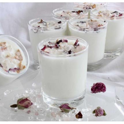 Bougie Cristal de Roche et Quartz Rose