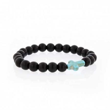 Bracelet Lucky onyx et croix turquoise