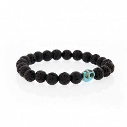 Bracelet Lucky pierre de lave et skullhead turquoise