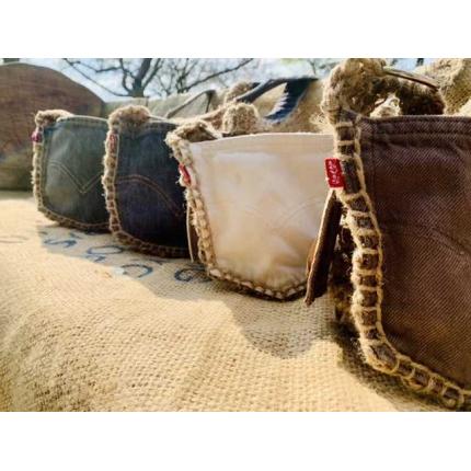 POCKET - Sac panier poche de jean Levi’s 501 4 couleurs au choix et jute au crochet, porté épaule ou bandoulière - upcycling