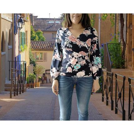 Chemise cache-coeur fleurie création unique