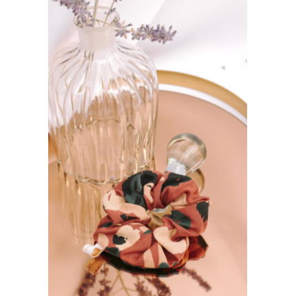 Chouchou imprimé caramel et émeraude