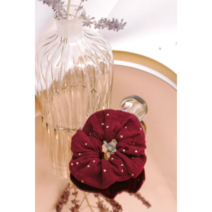 Chouchou en double gaze bordeaux et doré