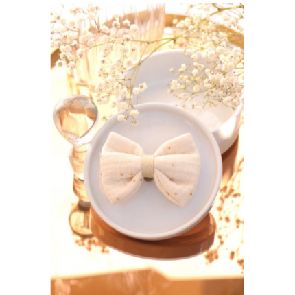 Noeud à clipser en double gaze écru et doré