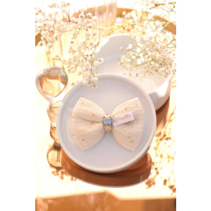 Noeud à clipser en double gaze écru et doré