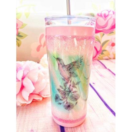 Gobelet de voyage avec paille motif colibri