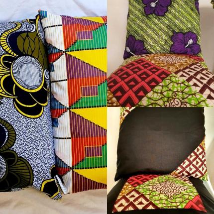 Housses de Coussins tissus wax 