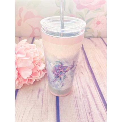 Tasse inox avec paille motif cheval