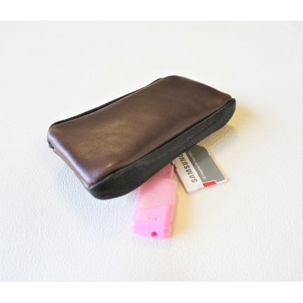 Porte monnaie zippé en  cuir marron et noir