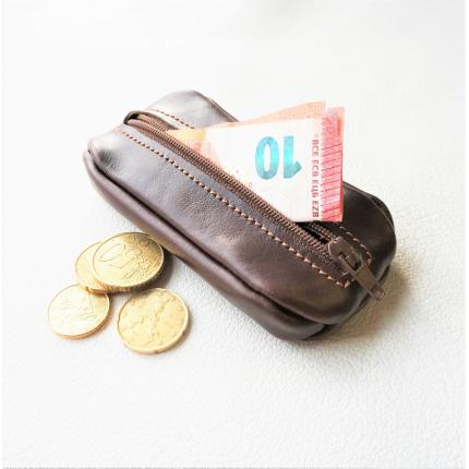 Porte monnaie grain de café en cuir marron