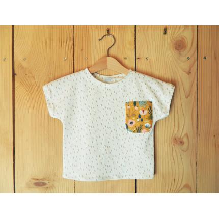 T-shirt à manches courtes bébé en jersey bio écru et fleurs 