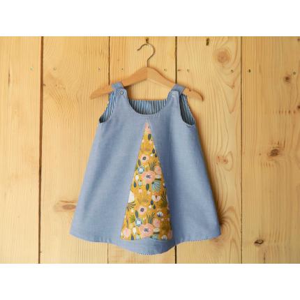 Robe trapèze réversible bébé bleue en coton bio