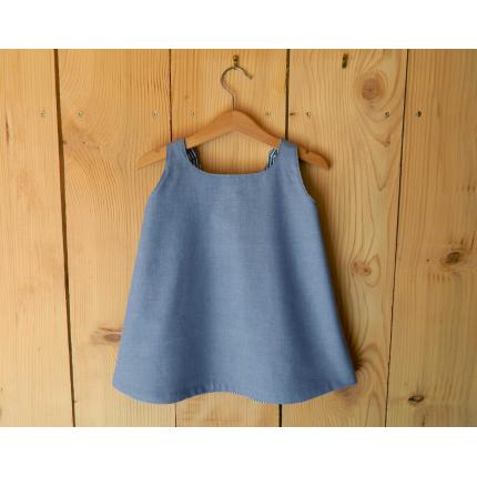 Robe trapèze réversible bébé bleue en coton bio