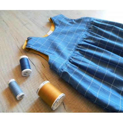 Barboteuse bébé à carreaux en coton bio, bleue et jaune