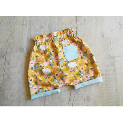 Short réversible pour fillette en coton bio à fleurs
