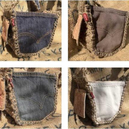 POCKET - Sac panier poche de jean Levi’s 501 4 couleurs au choix et jute au crochet, porté épaule ou bandoulière - upcycling